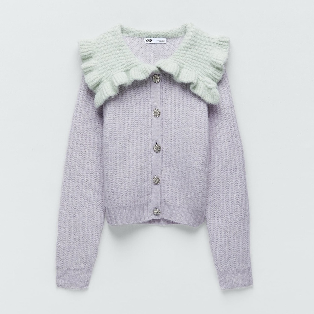 LAST 1!🔥ZARA COMBINATION BIB COLLAR KNIT CARDIGAN - Picture 14 of 16